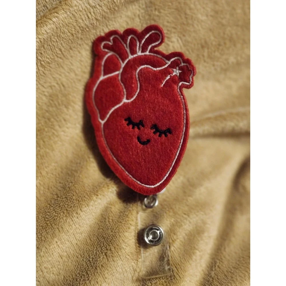 Cute Handmade Felt Heart and Shot Medical Staff Retractable Badge Reels 2 pack